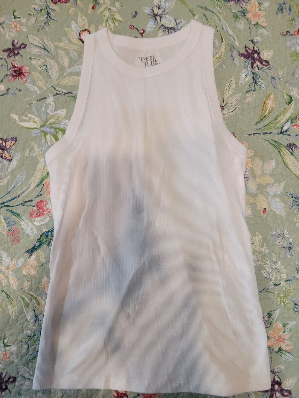 Time and Tru Cream Ribbed High-Neck Tank